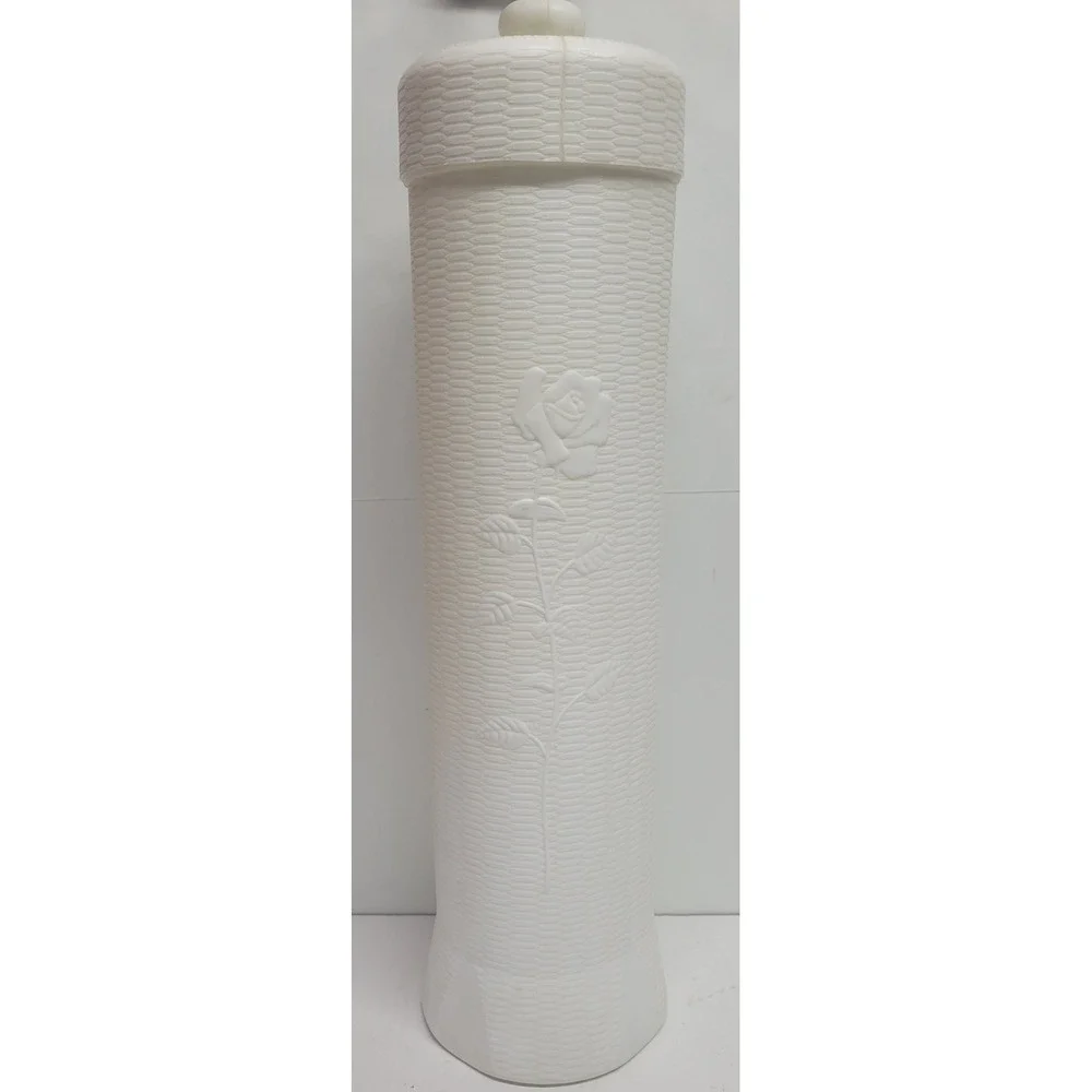 Vintage White Plastic Rose Embossed Toilet Paper Holder Tissue Storage Canister